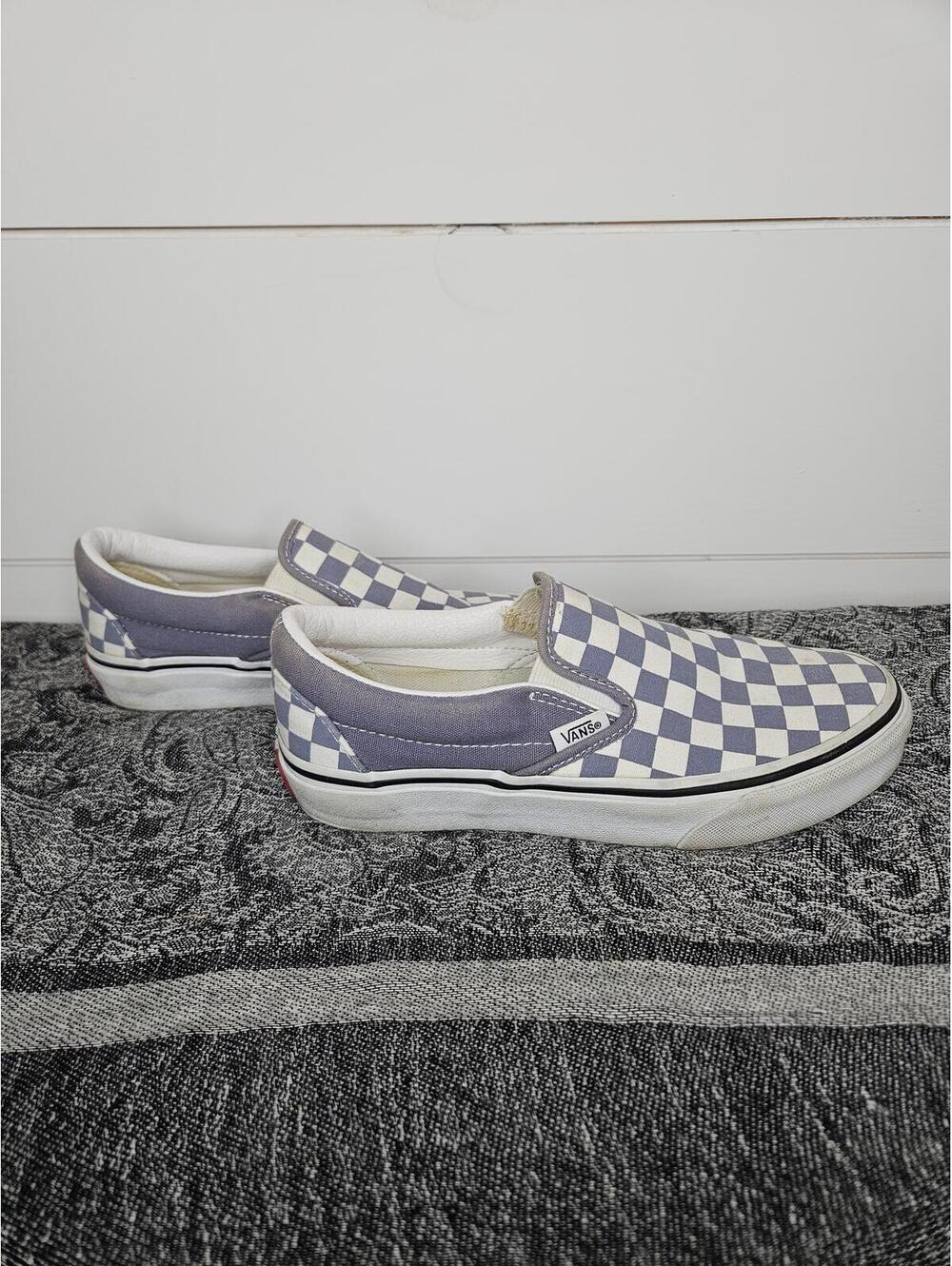 VANS Womens 6 Men's 4.5 grey & white Old Skool Checkerboard slip on shoes